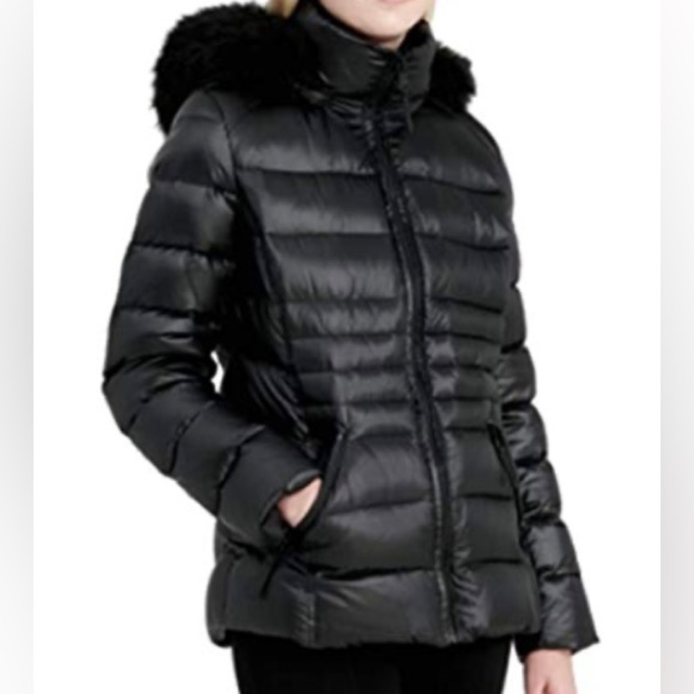 Calvin Klein Women's Black Faux Fur Hooded Puffer Size S